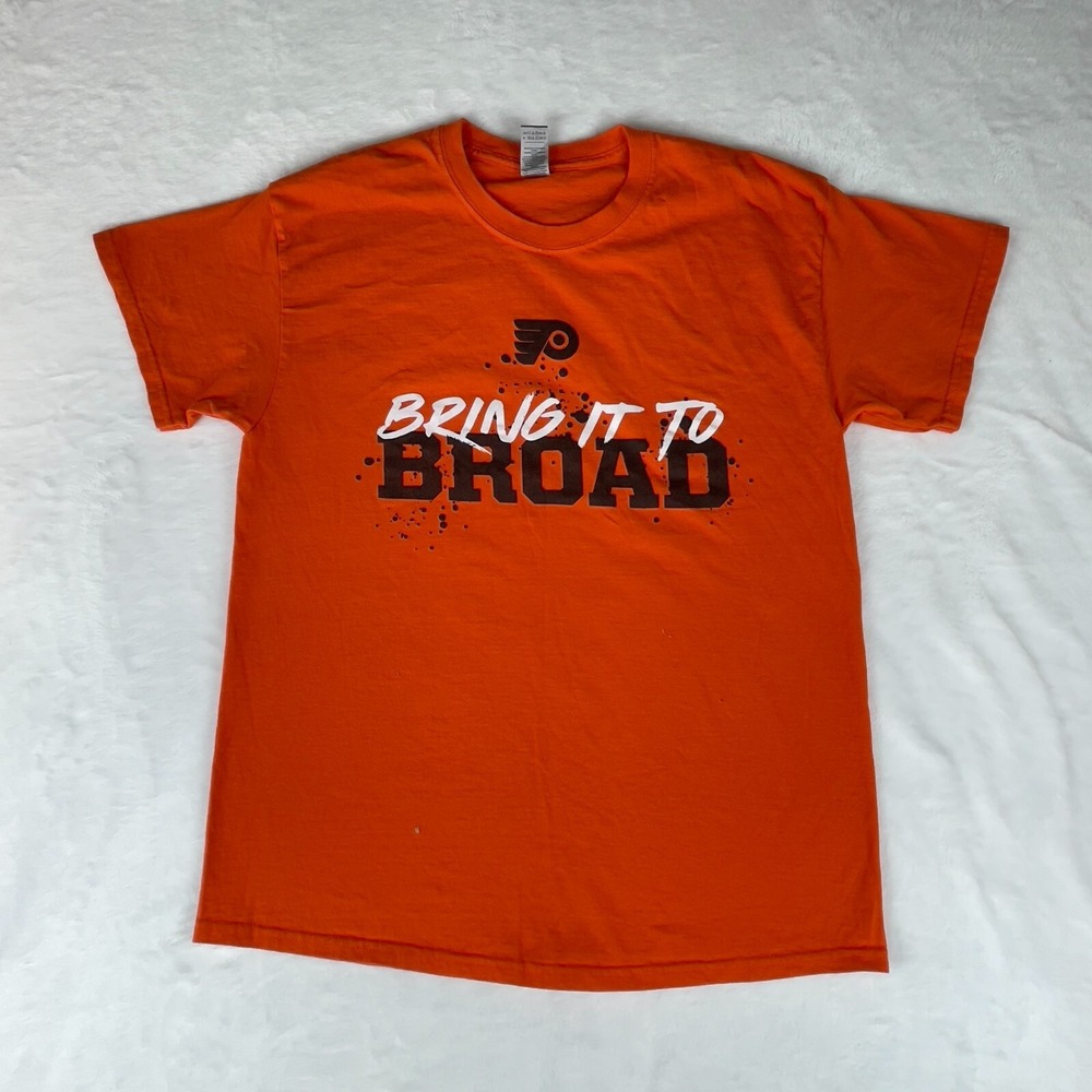Philadelphia Flyers Gildan Shirt Ice Hockey Mens L Orange Bring It To Broad Tee